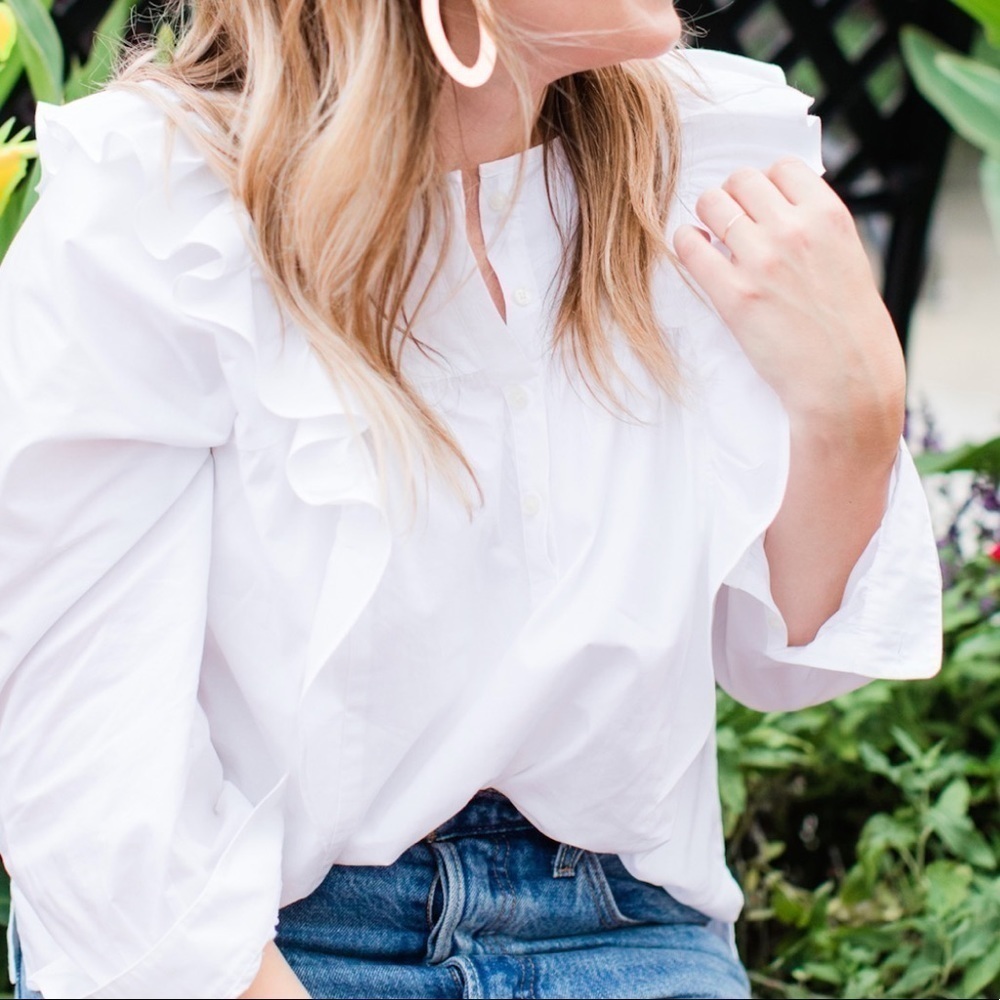 J Crew Ruffle White Shirt